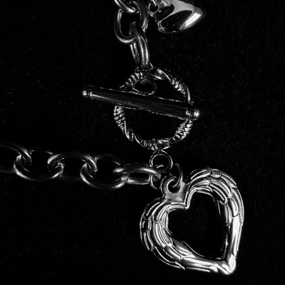 Silver Choker Necklace Heart Pendant OT Clasp Women - Picture 4 of 6